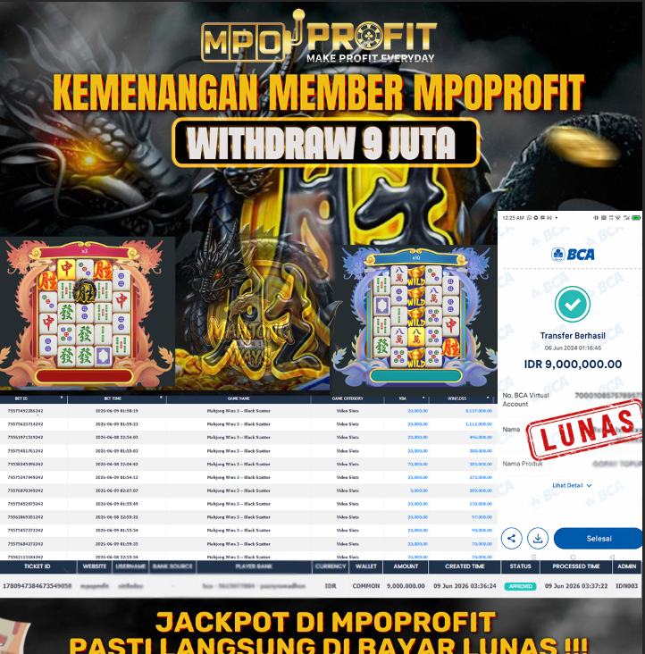 MPOPROFIT JACKPOT SLOT PRAGMATIC! KEMENANGAN MURNI DI (MAHJONG BLACK SCATTER TOTAL 8.000.000,- LUNAS)